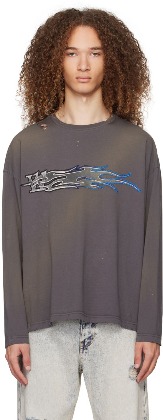 Тениска We11done We11done Faded Long Sleeve T-Shirt Сиво | WD-TT0-24-752-U-CH, 0