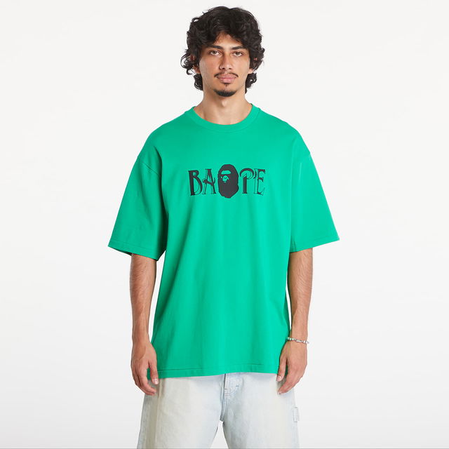 A BATHING APE Screen Print Logo Relaxed Fit Short Sleeve Tee Green