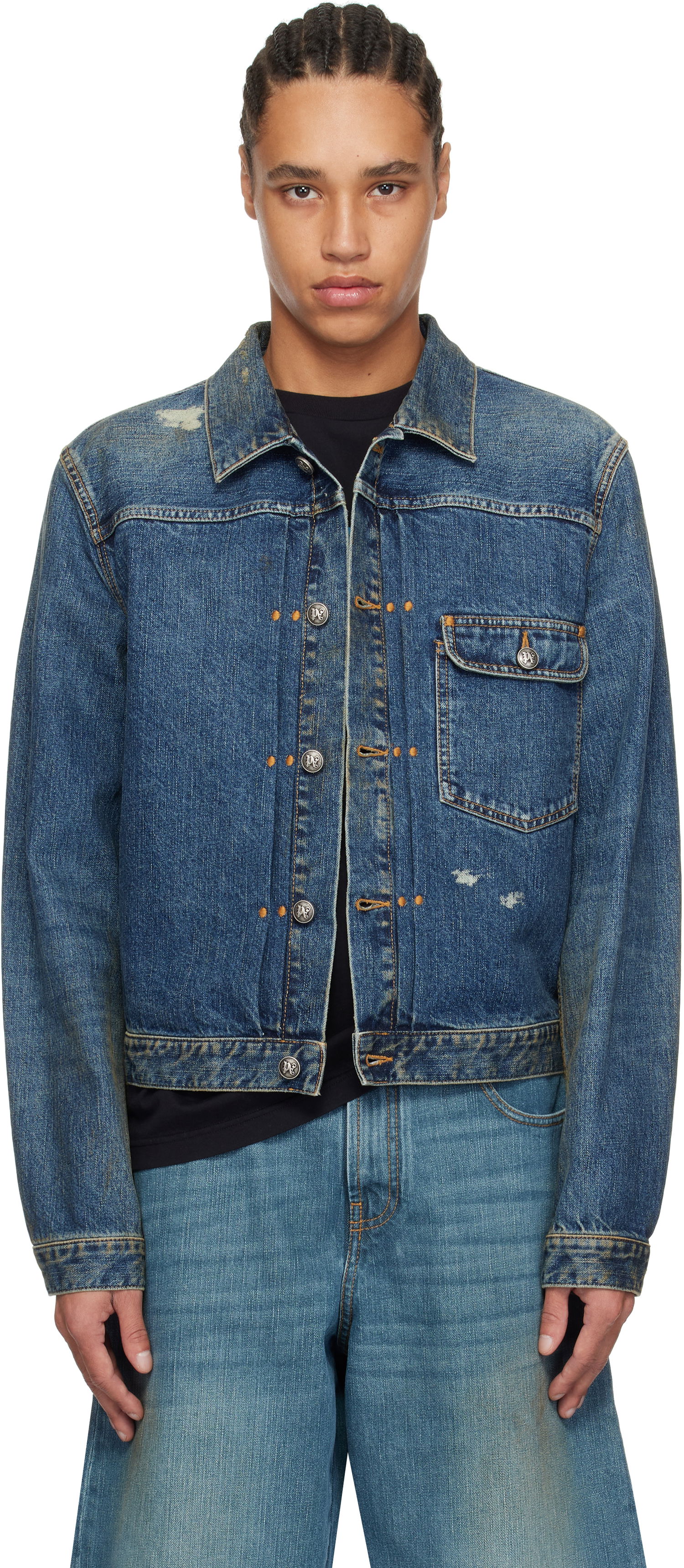 Яке Palm Angels Palm Angels Curved Logo Denim Jacket Синьо | PMYE055S25DEN0014540, 0