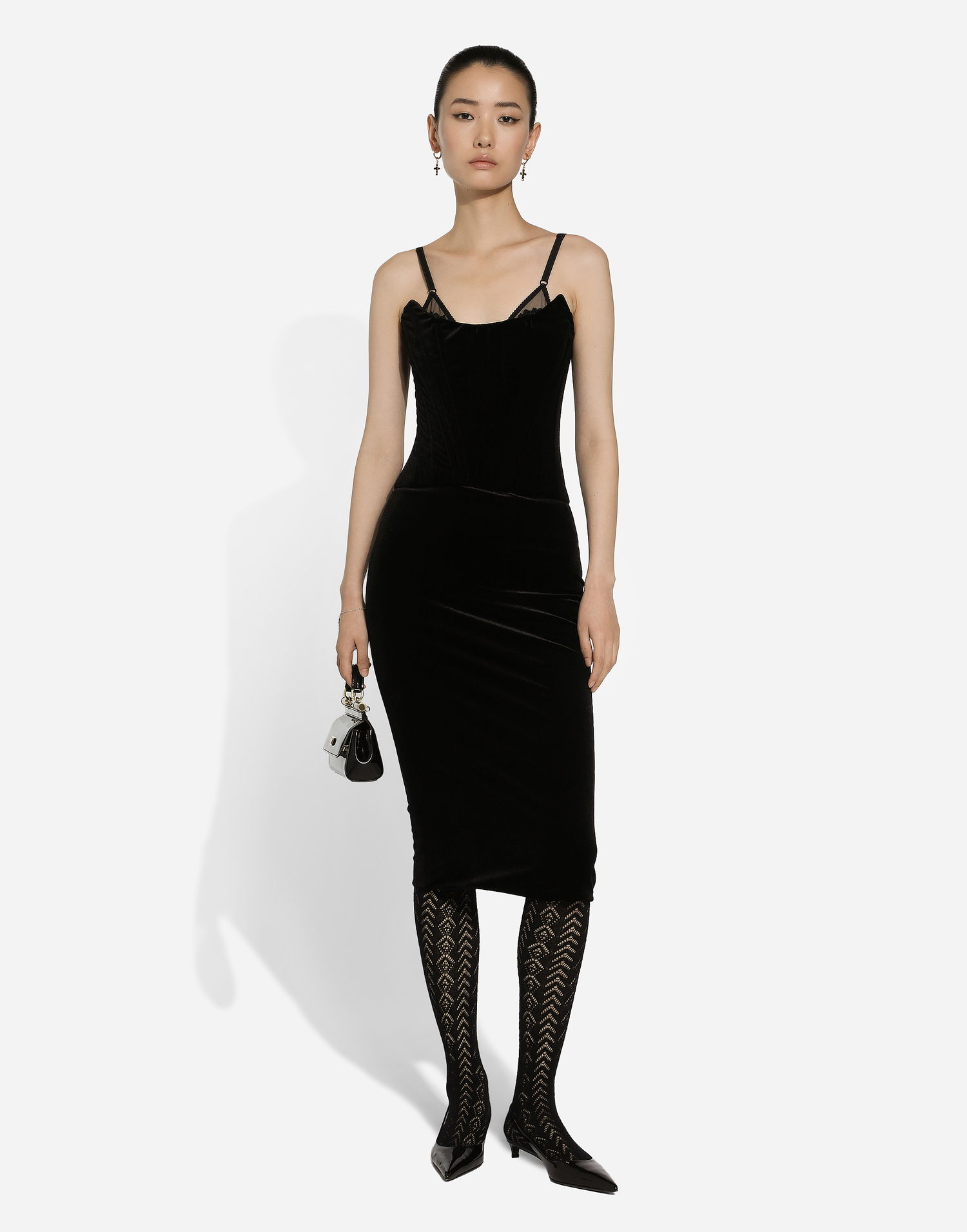 Pокля Dolce & Gabbana Velvet Calf-length Corset Dress Черно | F6IAITFUWD6N0000, 1