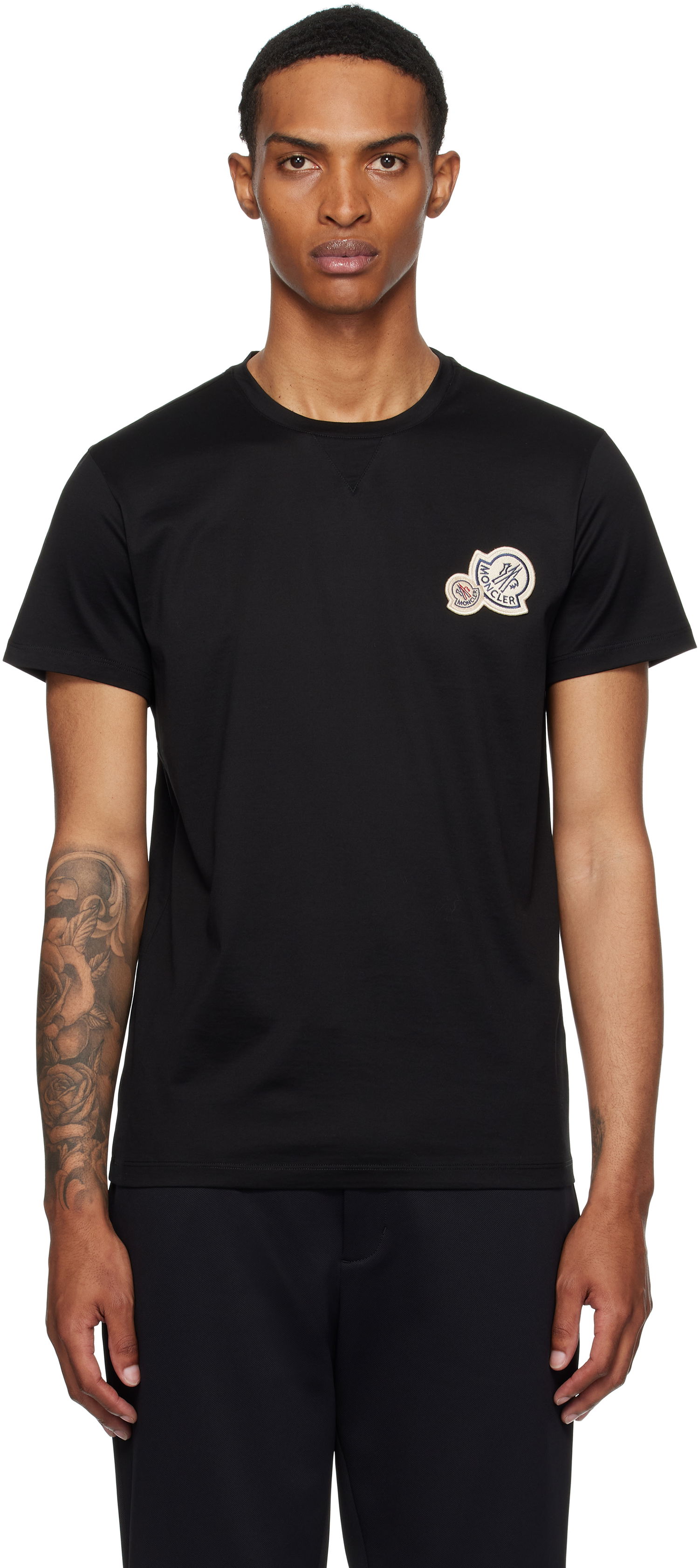 Тениска Moncler Moncler Double Logo Patch Cotton T-Shirt Черно | K20918C000358390Y, 0
