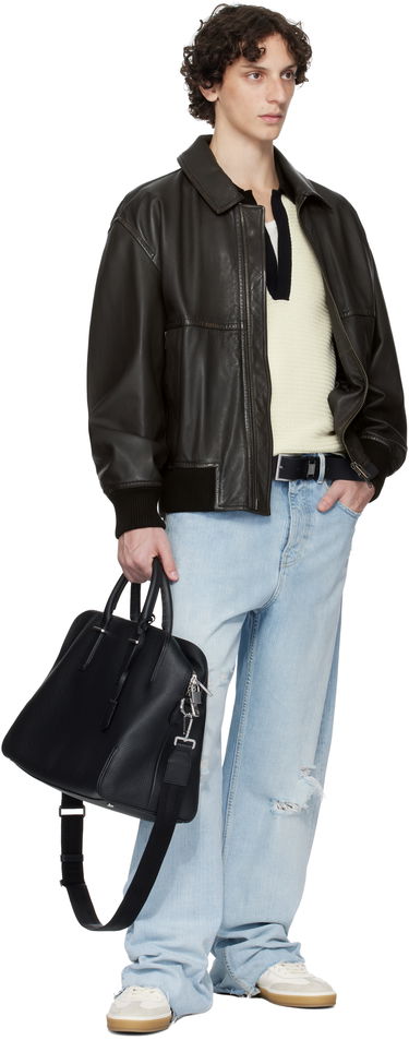 Чанта за пътуване BOSS Grained Leather Holdall with Logo Keyholder Черно | 50548231, 4