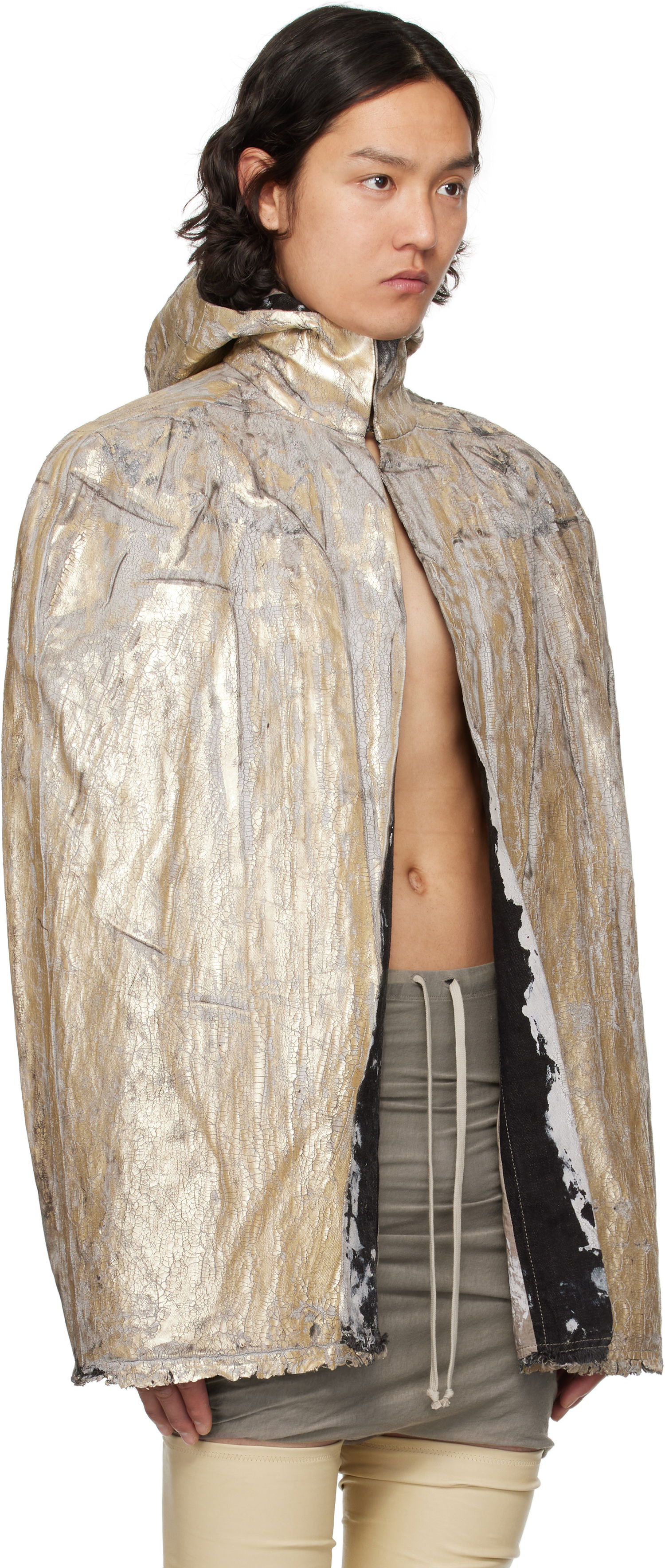 Яке Rick Owens Hollywood Pville Cape Denim Jacket Металик | RR01E5701 GMC, 1