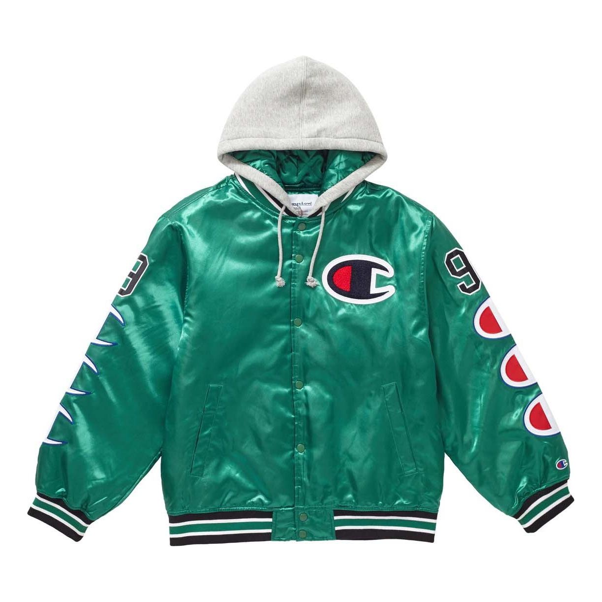 Яке бомбър Supreme Hooded Satin Varsity Jacket Зелено | SUP-FW18-556, 0