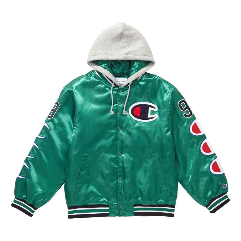 Яке бомбър Supreme Hooded Satin Varsity Jacket Зелено | SUP-FW18-556
