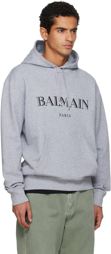 Суитчър Balmain Balmain Paris Logo Printed Hoodie Сиво | FH2JR090BD33, 1