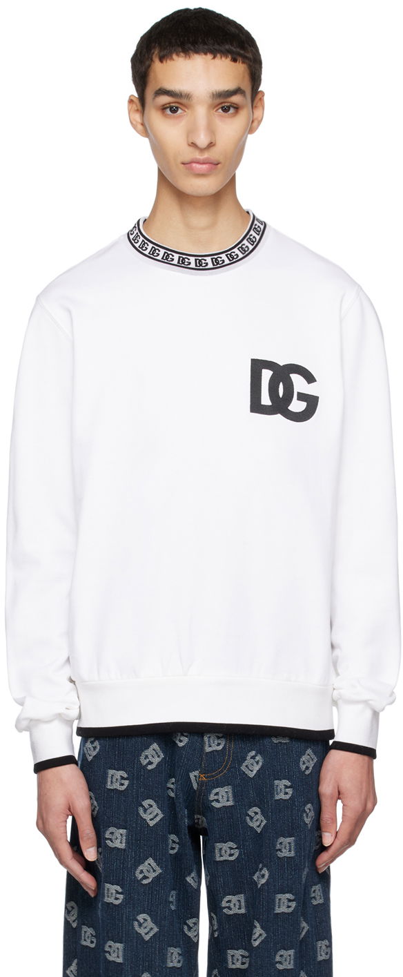 Суитчър Dolce & Gabbana White Jacquard Crewneck Sweatshirt Бяло | G9ZK9ZFU7DU