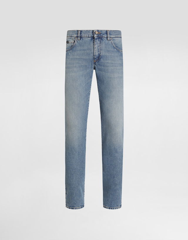 Light Wash Distressed Straight Fit Jeans