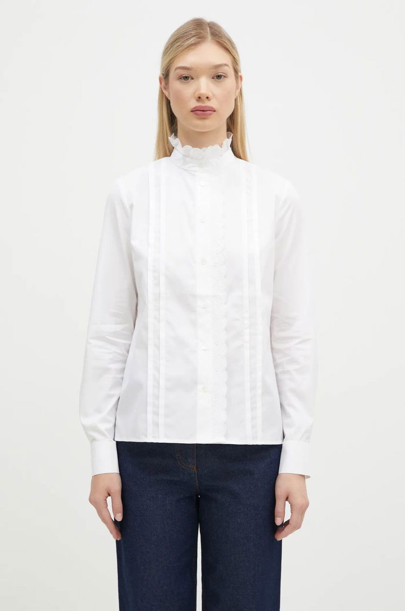 Риза MAISON KITSUNÉ Maison Kitsuné Craft Embroidery Stand Collar Shirt Бяло | NW00414WC5010