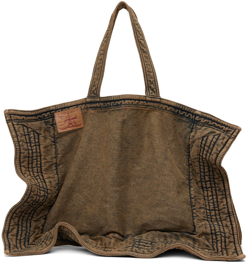 Голяма пазарска чанта Y/PROJECT Beige Maxi Wire Cabas Denim Tote Кафяво | 620BA005, 0