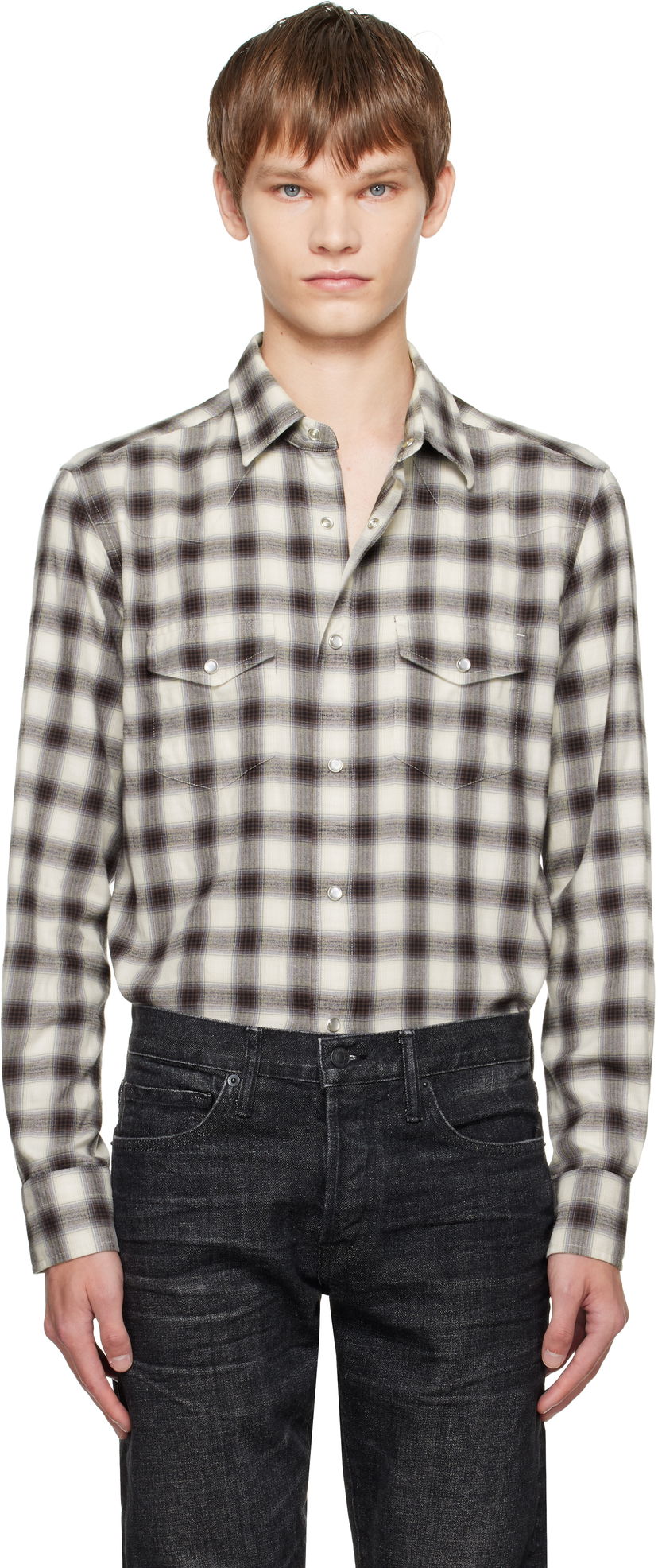 Риза Tom Ford TOM FORD Check Western Shirt Бежово | HDS001-FMC241