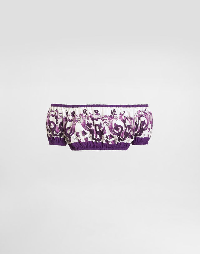 Dolce & Gabbana Majolica Print Poplin Off-Shoulder Top