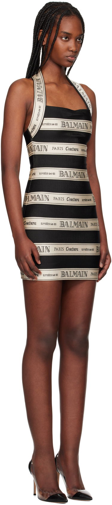 Pокля Balmain Balmain Jacquard Halterneck Minidress Черно | EF1R5088JJ95, 1