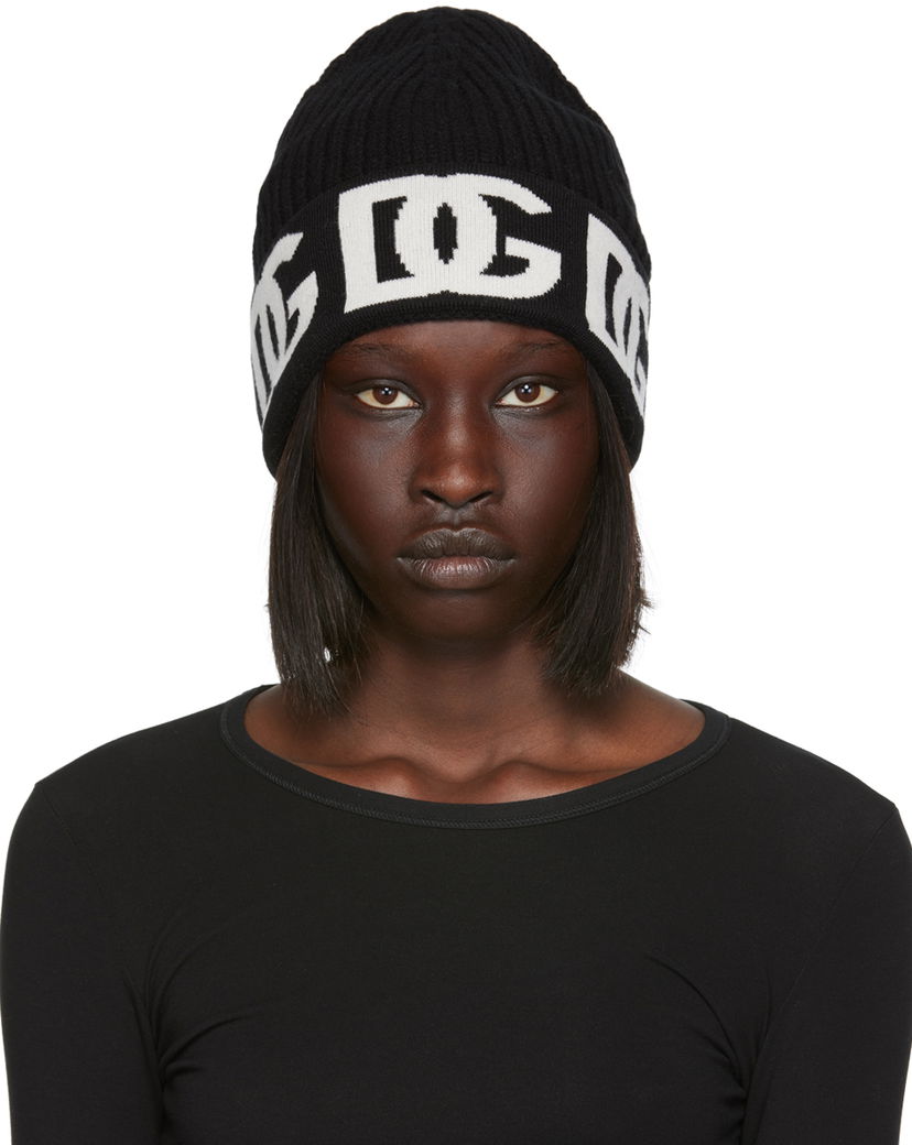 Шапка Dolce & Gabbana Black Logo Beanie Черно | FXI31T JAWP5