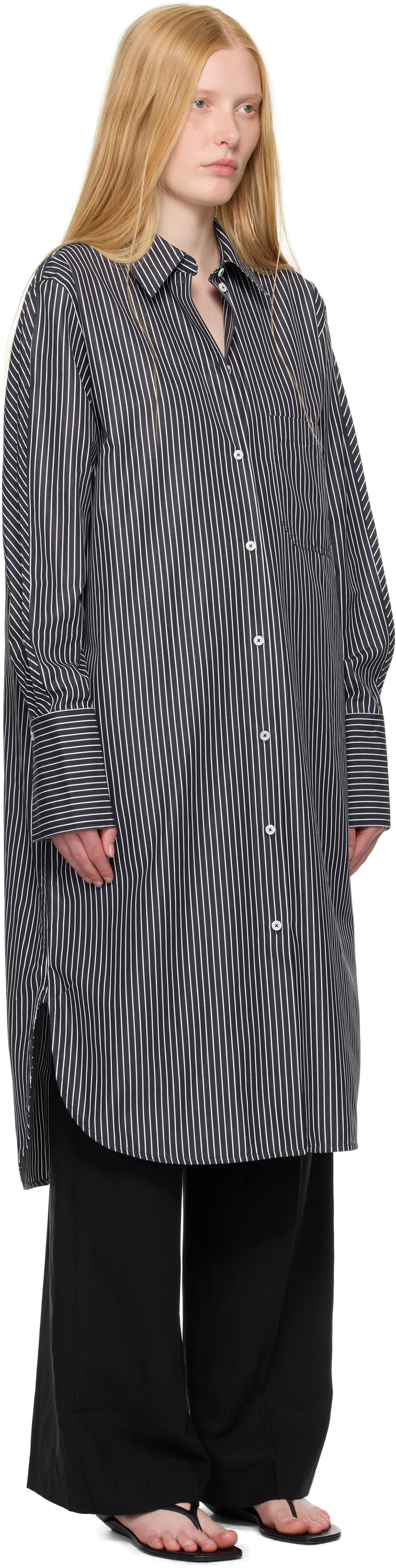 Pокля TOTEME TOTEME Striped Shirt Dress Черно | 253-WRD0201-FB0436, 1