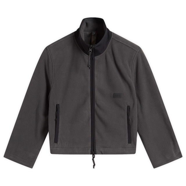 Fleece Lounge Shrunken Full-Zip Jacket with Stand Collar and Zippered Pockets