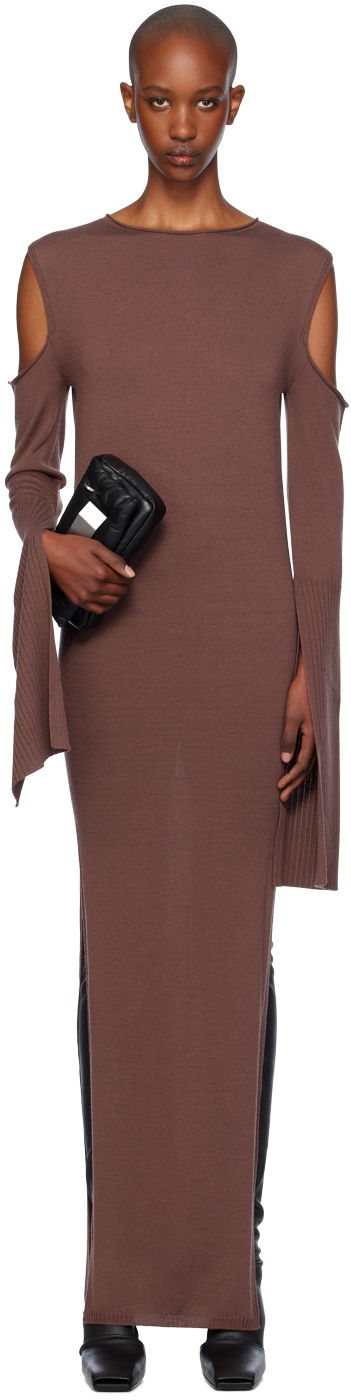 Pокля Rick Owens Rick Owens Porterville Cape Sleeve Maxi Dress Кафяво | RP02D3610 M, 0