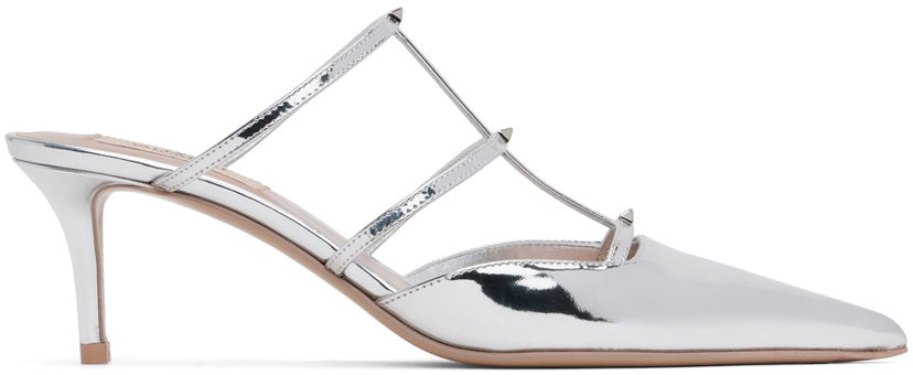 Кецове и обувки Valentino Garavani Silver Rockstud Wispy Calfskin 60mm Mules Бяло | 5W2S0JB1VNM