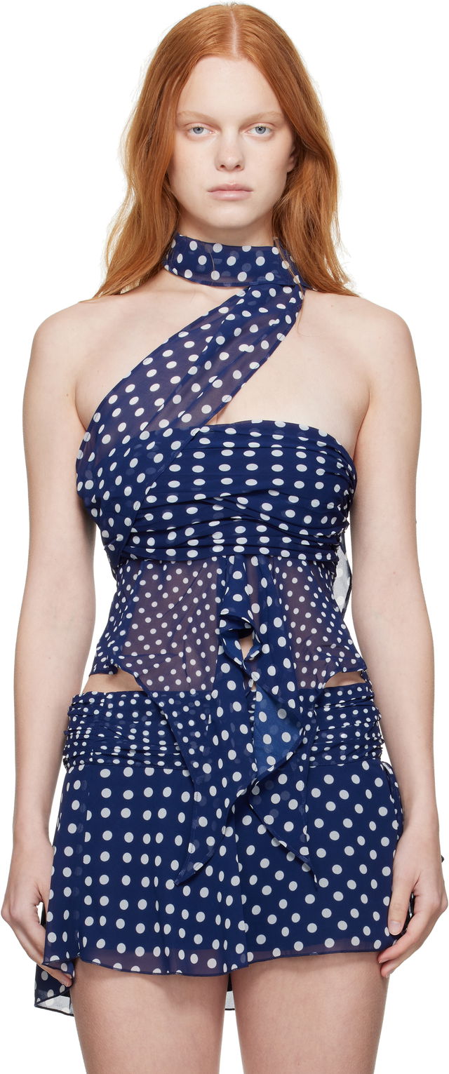 Guizio Chiffon Polka Dot Wrap Top