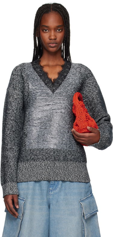 Пуловер JW Anderson JW Anderson V-Neck Lace Trim Sweater Сиво | KW1400-YN0402, 0