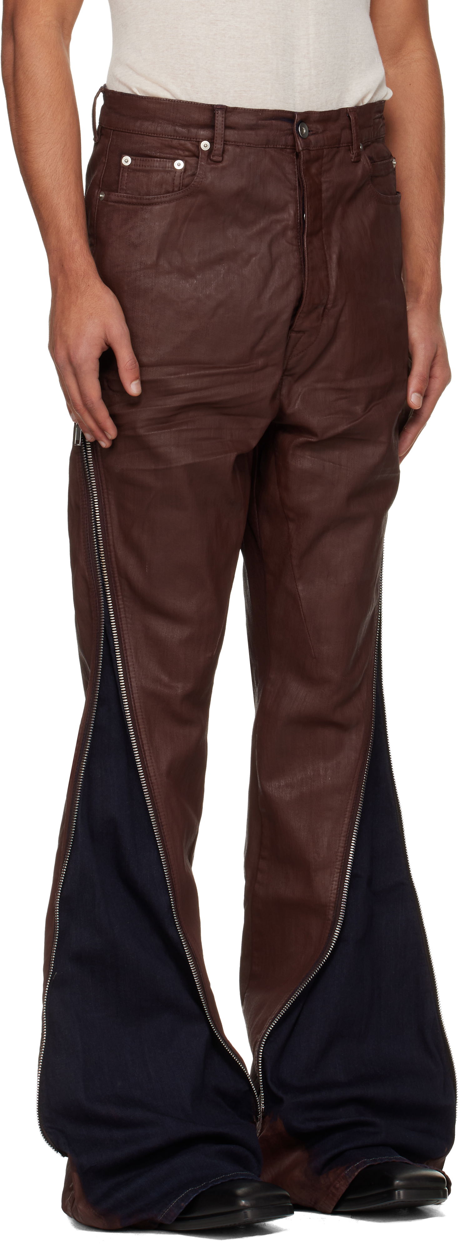 Дънки Rick Owens Concordians Bolan Banana Coated Wide-Leg Side-Zip Jeans Кафяво | DU02E7363 SDSW, 1