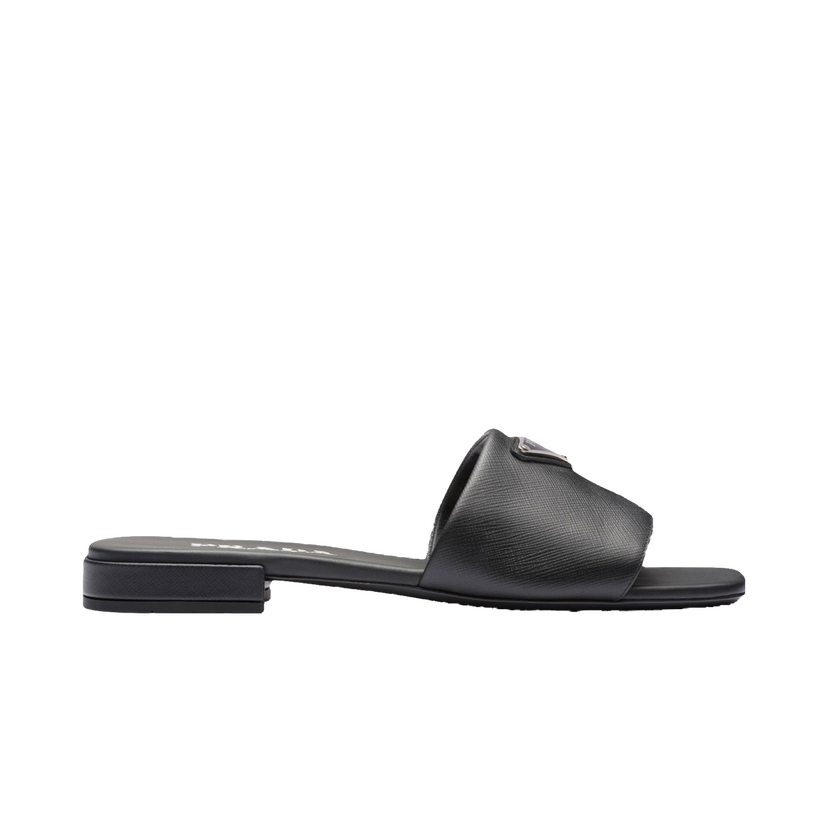 Кецове и обувки Prada Logo Slide Sandals Black Saffiano Leather Черно | 1XX627_053_F0002_F_010