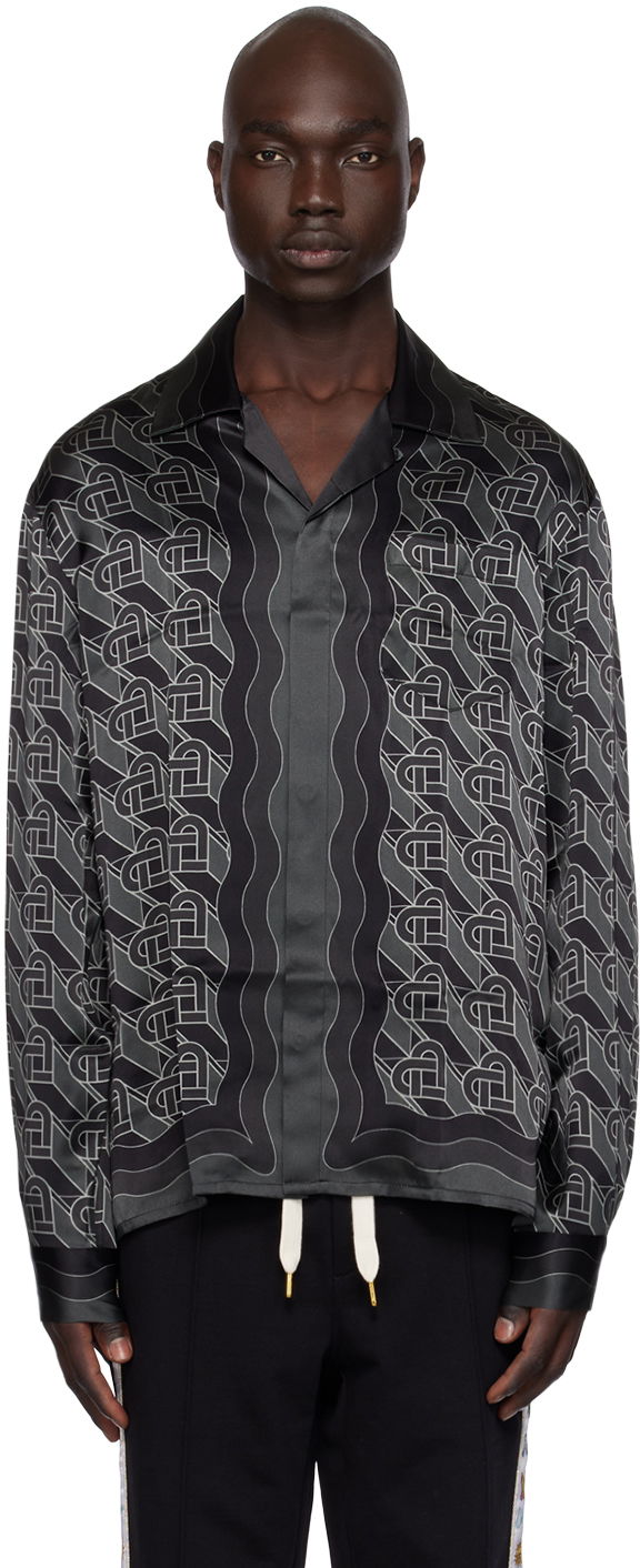 Риза Casablanca Heart Monogram Shirt Черно | U-MF23-SH-006-12 SILK SATIN HEAR, 0