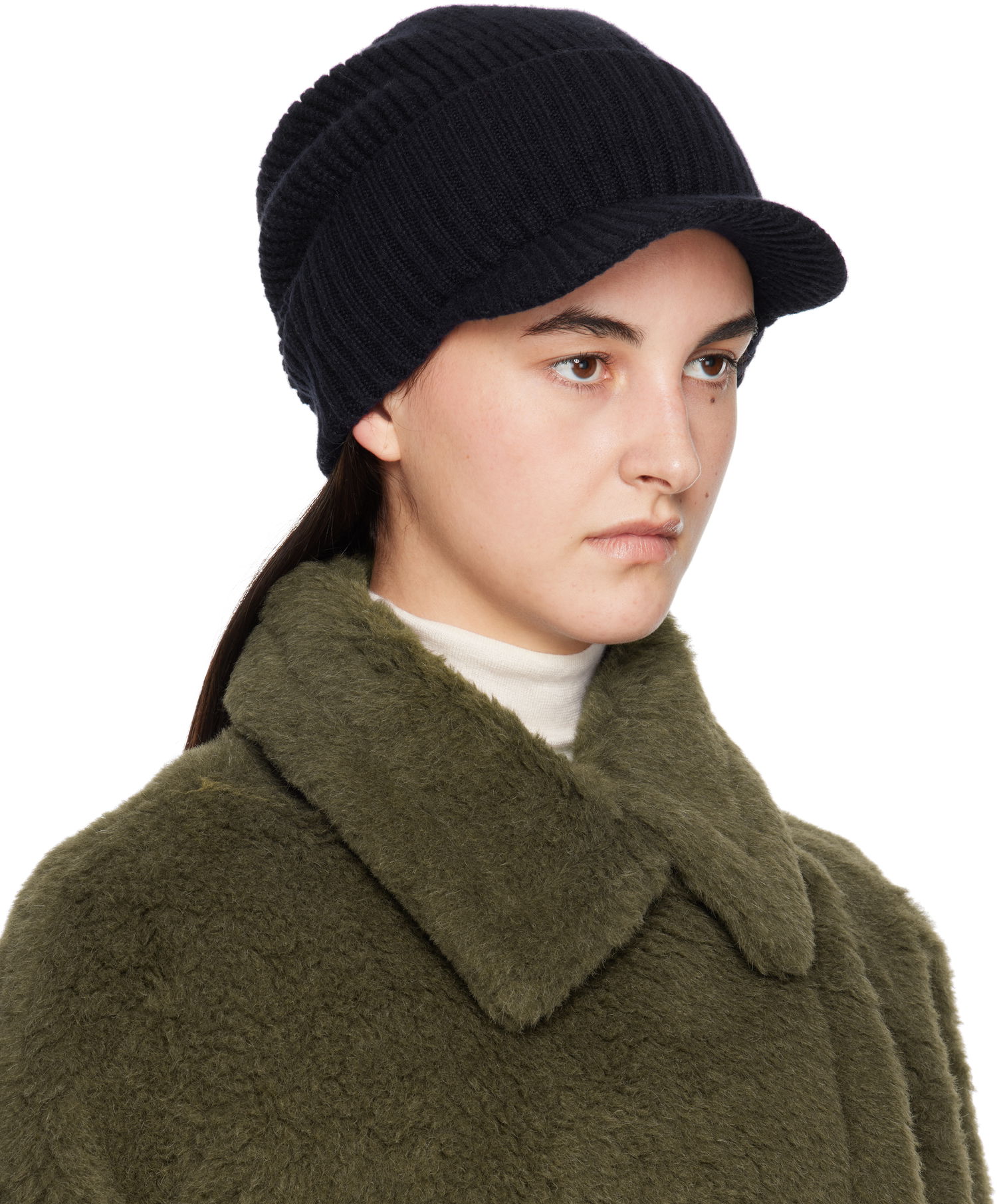 Шапка Max Mara Max Mara Ribbed Knit Beanie with Visor Черно | 2424576132600 MM02398, 1