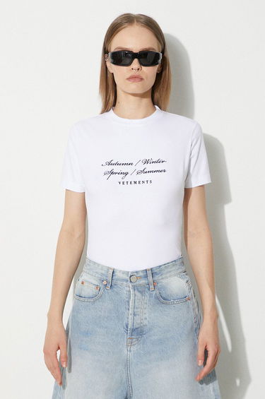 Тениска VETEMENTS VETEMENTS 4 Seasons Embroidered Logo Fitted T-Shirt Бяло | WE64TR620W, 3
