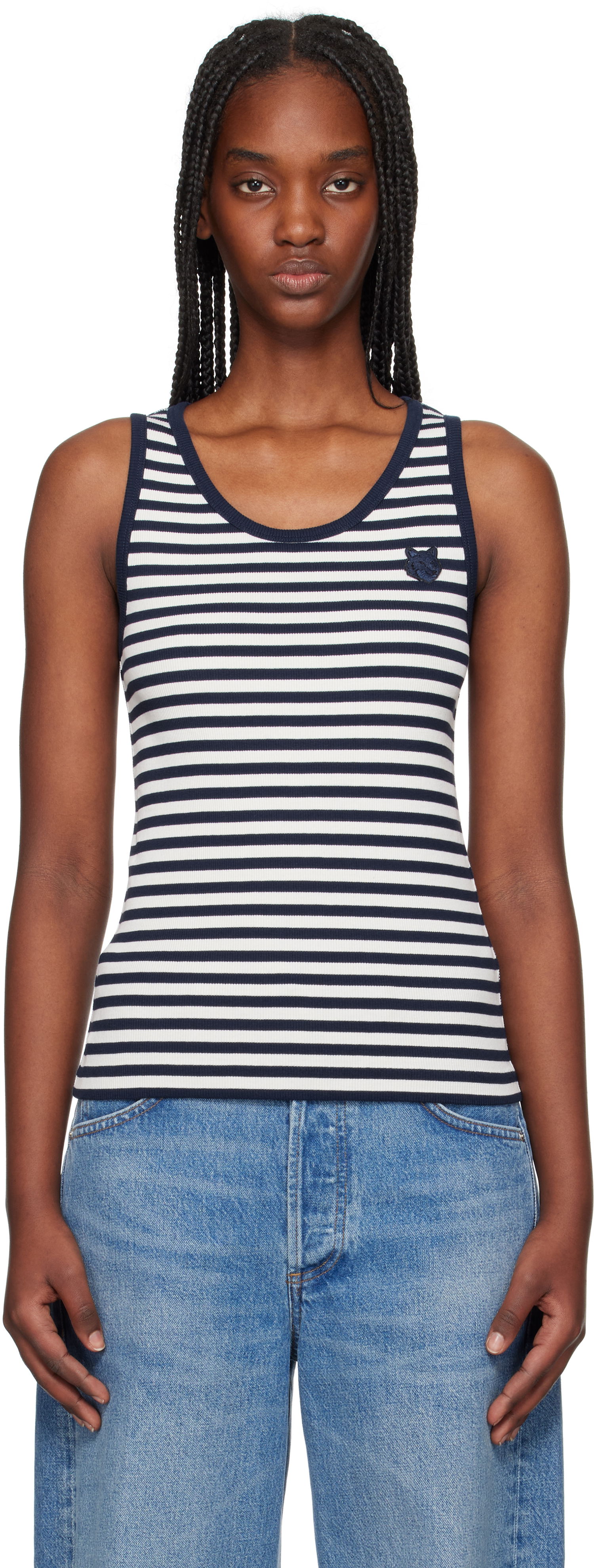 Потник MAISON KITSUNÉ Maison Kitsuné Fox Patch Striped Ribbed Tank Top Бяло | OW00609KA0028, 0