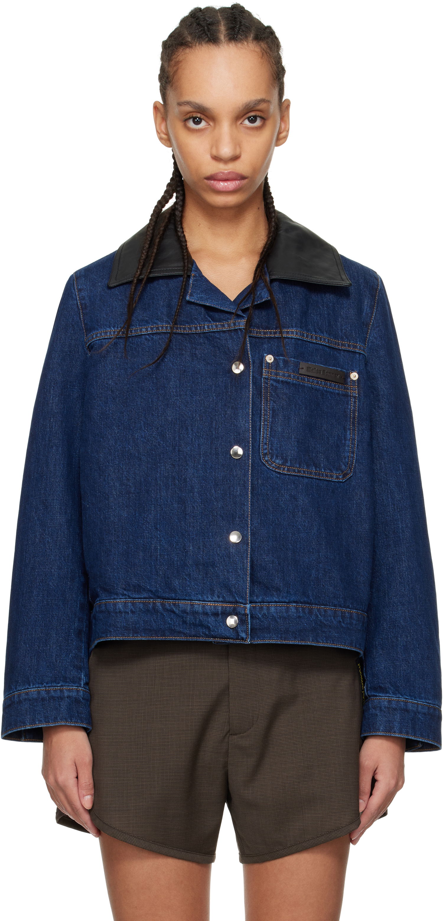 Яке Wales Bonner Wales Bonner Denim Jacket with Faux Leather Collar Синьо | WS25DE14-DE01-599, 0