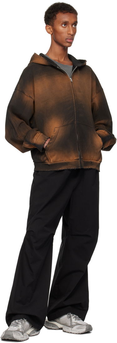 Суитчър We11done We11done Distressed Zip-Up Hoodie Кафяво | WD-TJ3-24-833-U-BK, 3