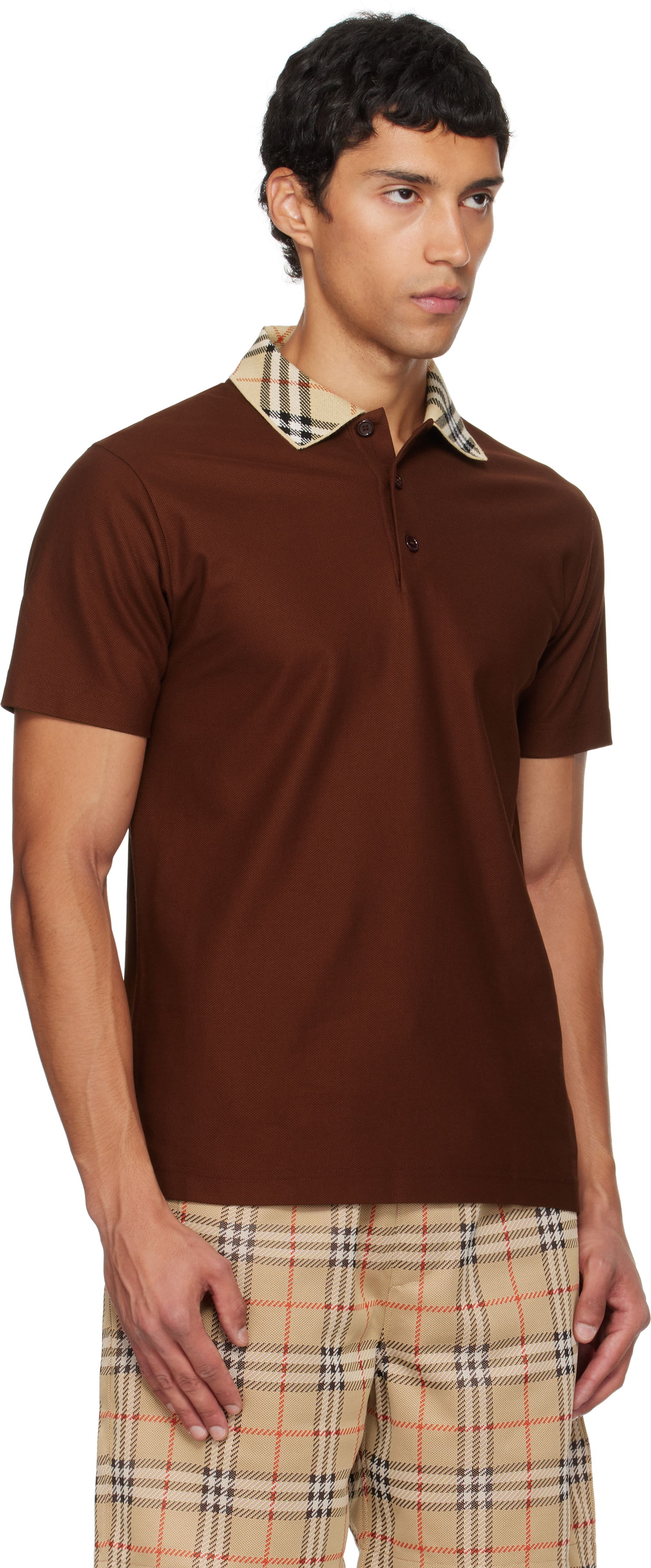 Поло тениска Burberry Burberry Check Collar Polo Кафяво | 8110945, 1