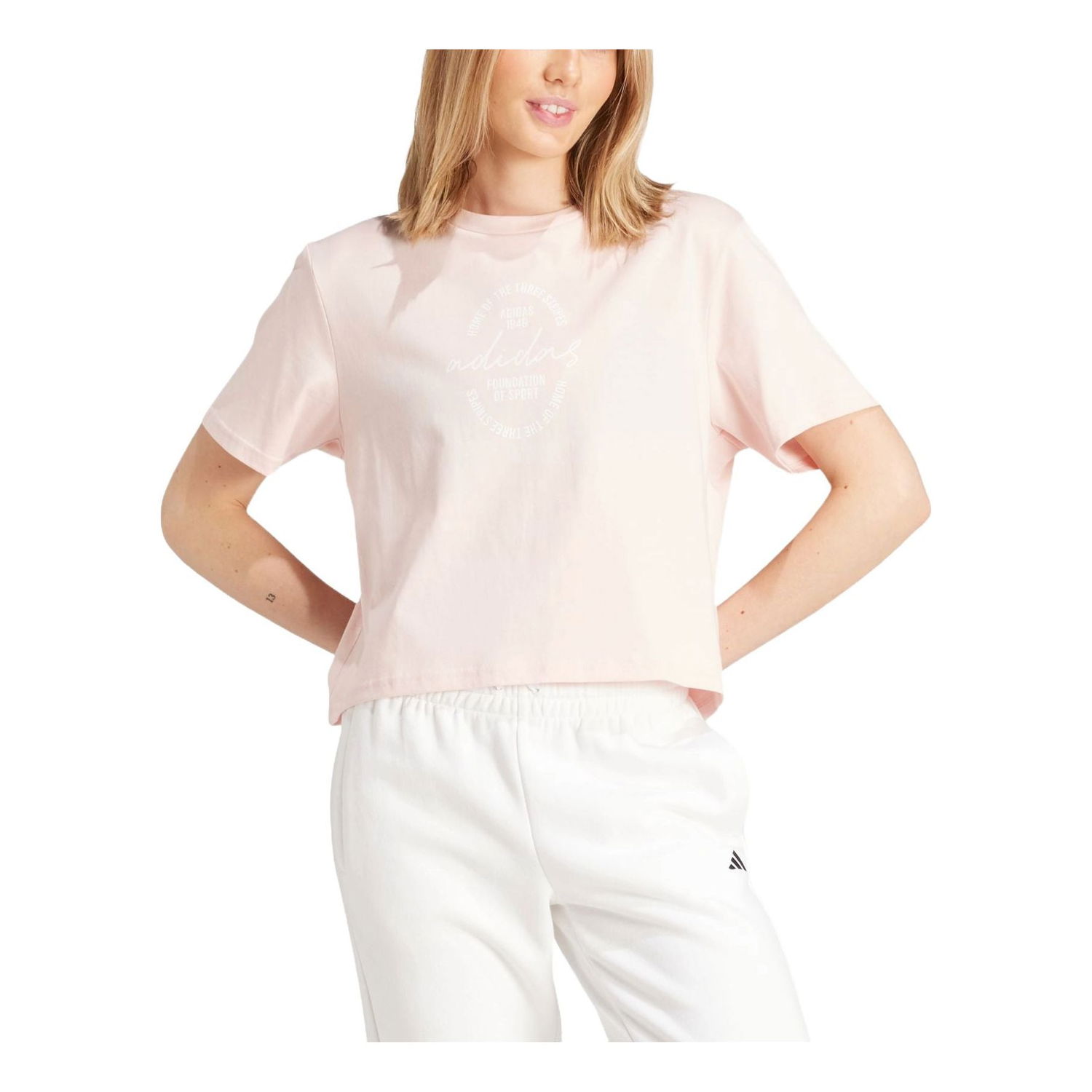 Съкратен топ adidas Originals Brand Love Signature Graphic Cropped T-Shirt Розово | IW5183, 0