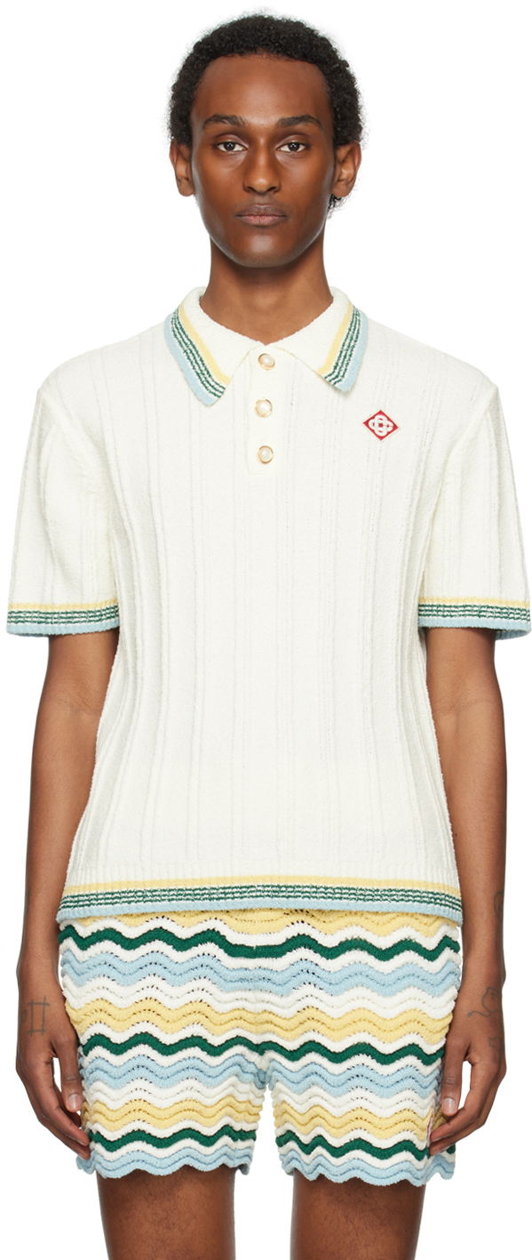 Поло тениска Casablanca Striped Polo Tee Бяло | MPS24-KW-586-01