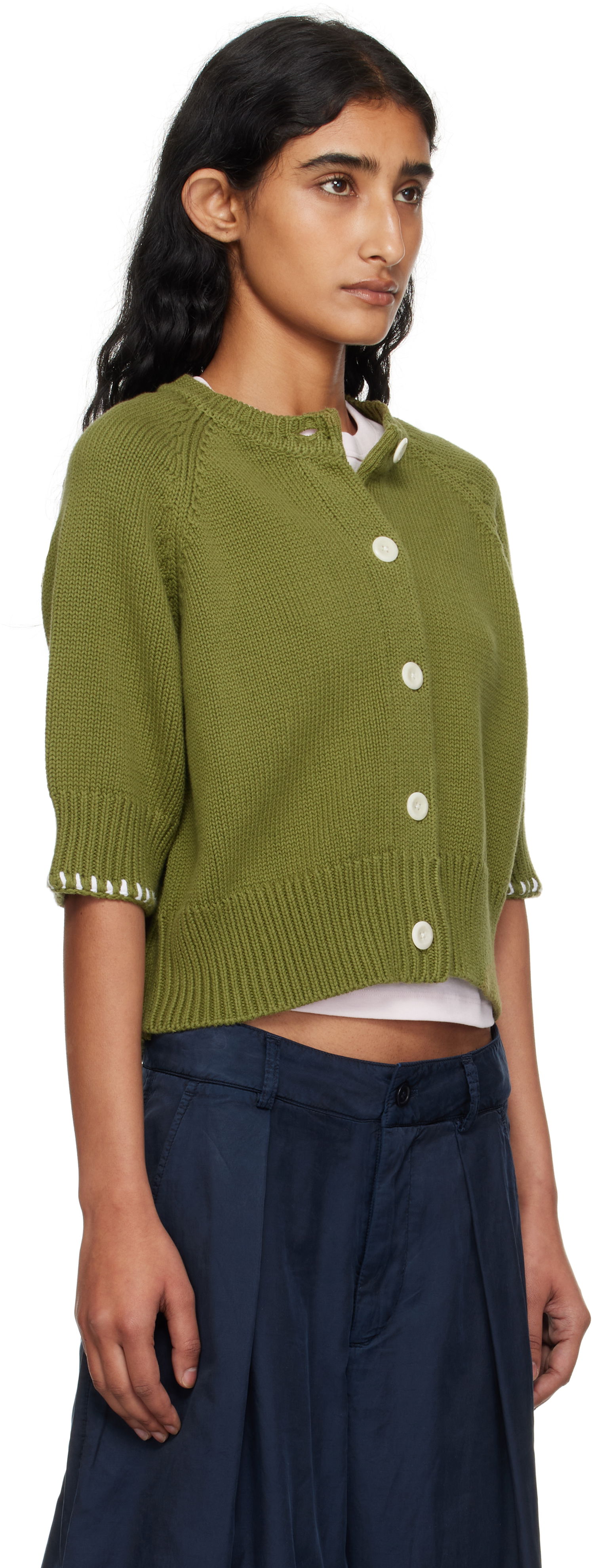 Пуловер YMC YMC Kwai Knit Cardigan Зелено | Q8YMA, 1