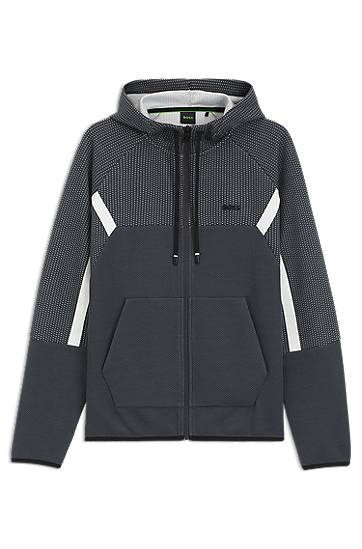 Суитчър BOSS Regular-fit Zip-up Hoodie in Quilted Jacquard Сиво | 50543130, 0
