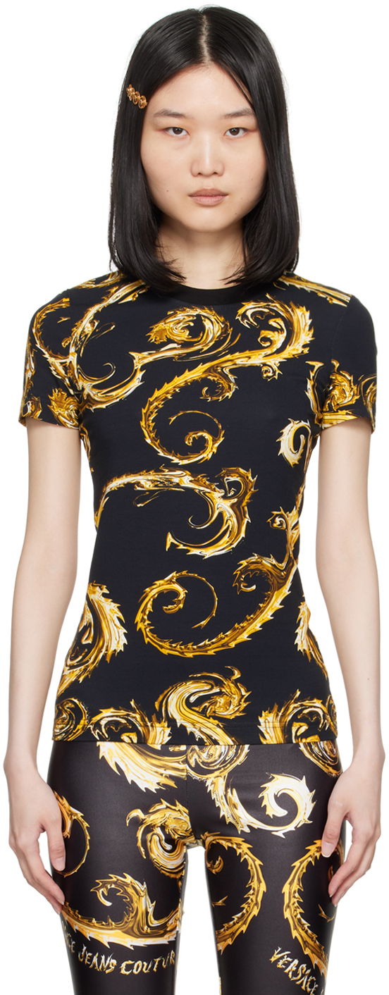 Тениска Versace Jeans Couture Black & Gold Chromo Couture T-Shirt Черно | E77HAH608_EJS409