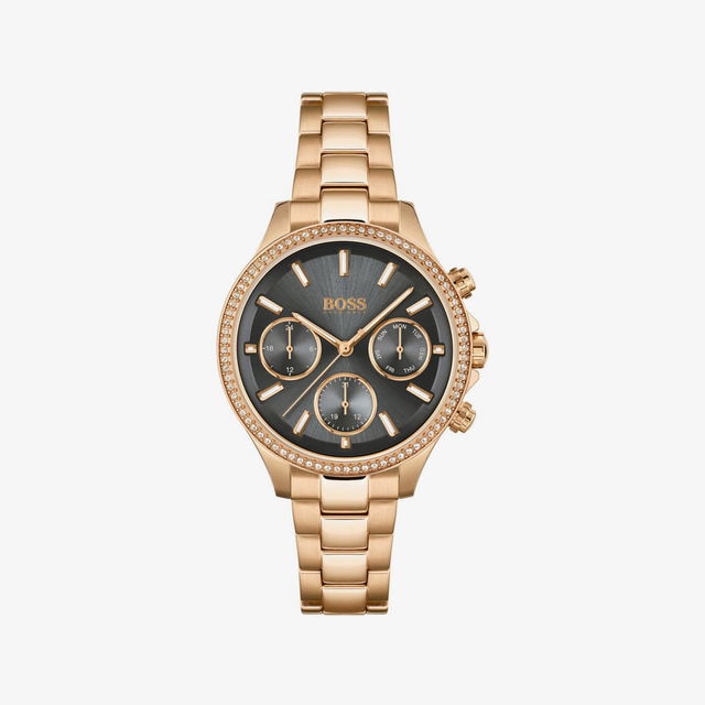 Hera Chronograph Watch with Studded Bezel and Metal Bracelet