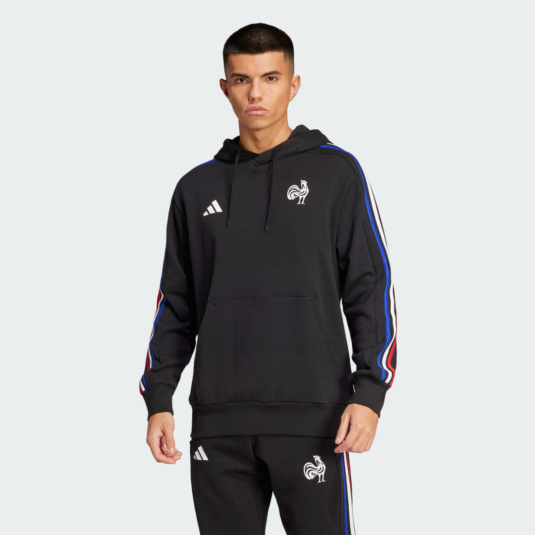 Суитчър adidas Performance France Essentials 3-Stripes Hoodie Черно | JD4294, 0
