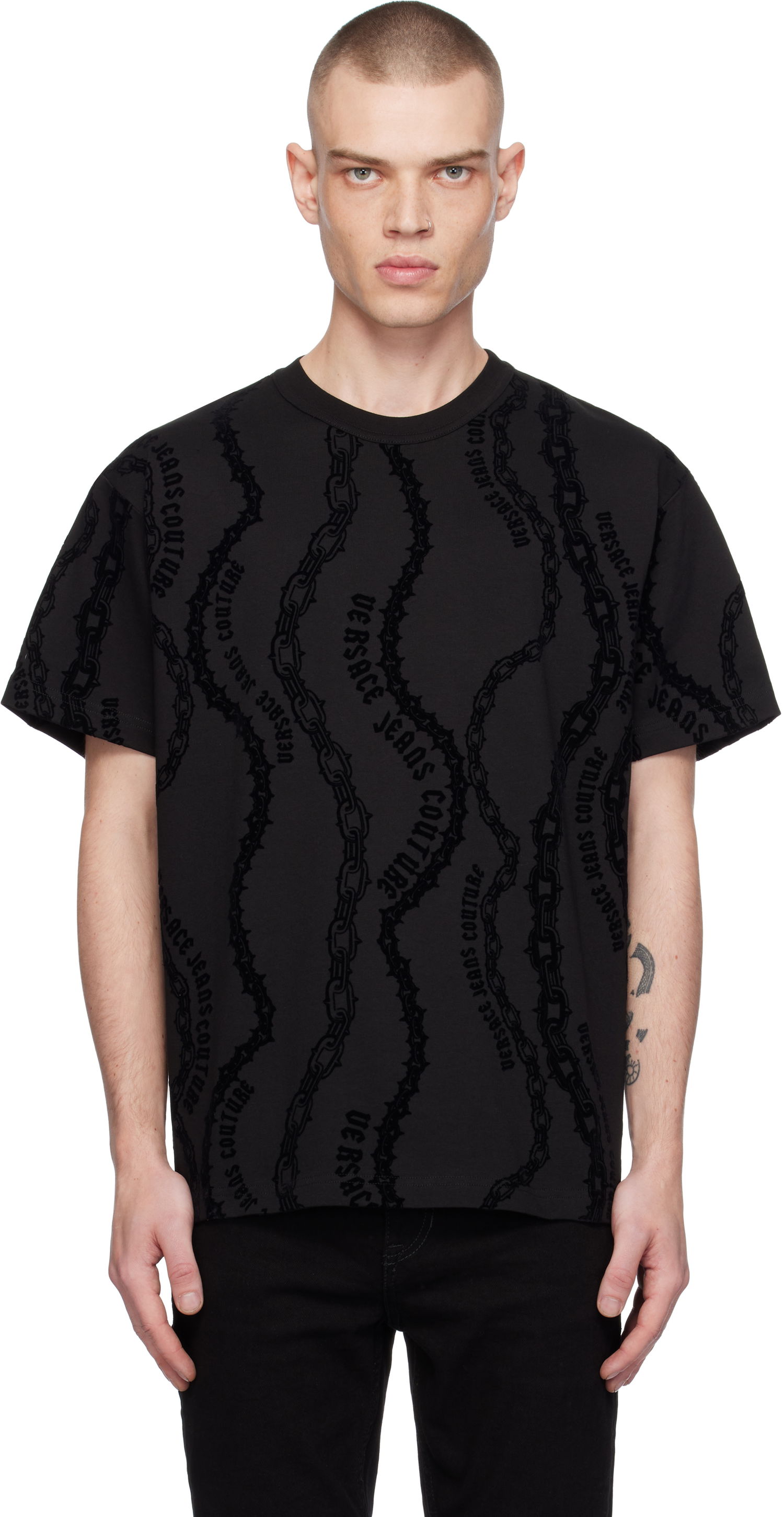 Тениска Versace Couture Black Chains T-shirt Черно | E77GAH6R0_EJS415, 0