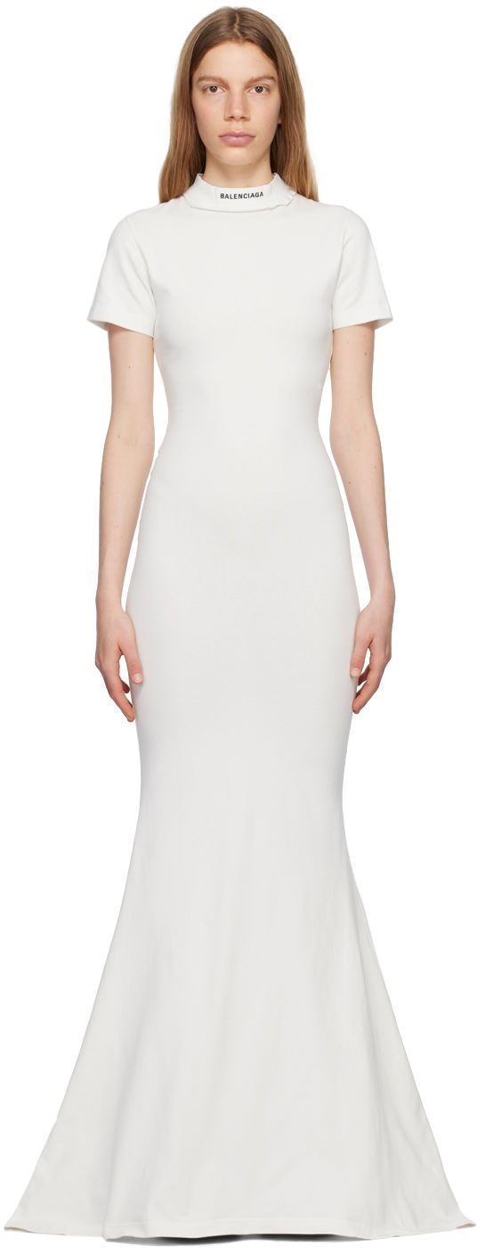 Pокля Balenciaga Embroidered Maxi Dress Бяло | 744730 TMVC3, 0