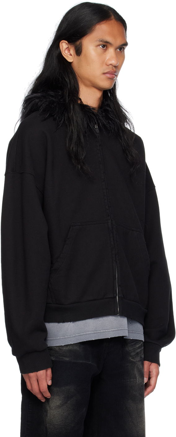 Суитчър We11done Faux Fur Trim Zip-Up Hoodie Черно | WD-TJ2-24-811-U-BK, 1