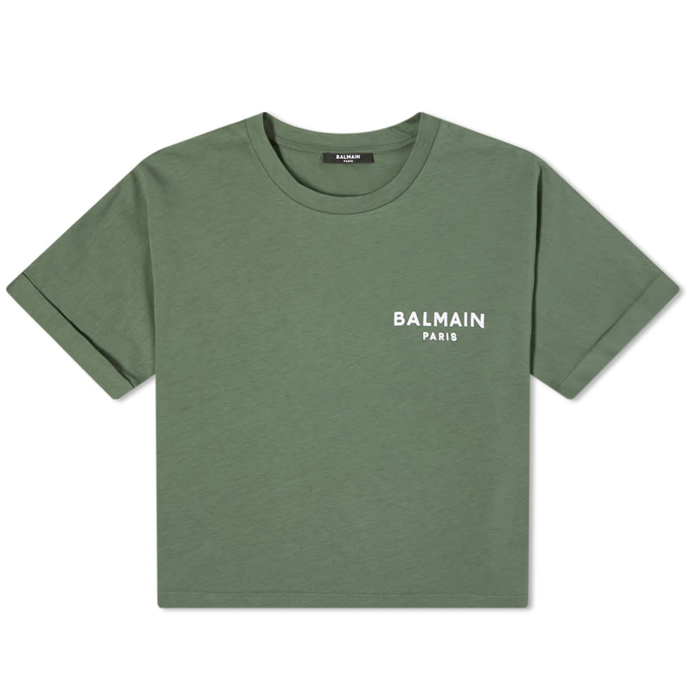 Съкратен топ Balmain Cropped Logo Tee Зелено | WF0EE005B013, 0