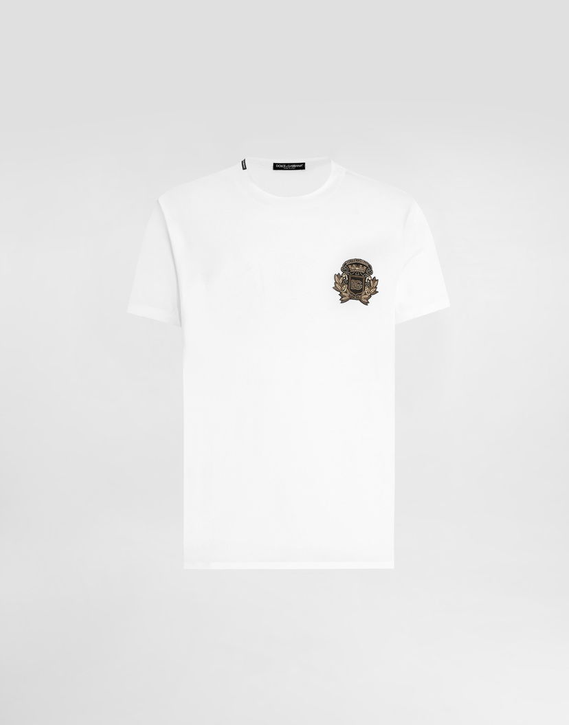 Тениска Dolce & Gabbana Dolce & Gabbana Cotton T-Shirt with Heraldic Patch Бяло | G8PV1ZG7PJ5W0800