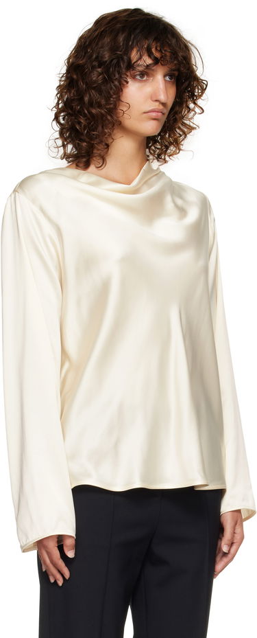 Риза Loulou de Saison Loulou de Saison Riddy Draped Satin Blouse Бяло | RIDDY, 1