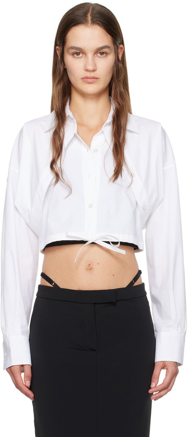 Риза Alexander Wang Layered Cropped Tie-Front Shirt Бяло | 4WC1241446