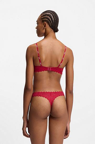 гащички BOSS Low-rise thong in leopard-print lace Червено | 50545725, 1