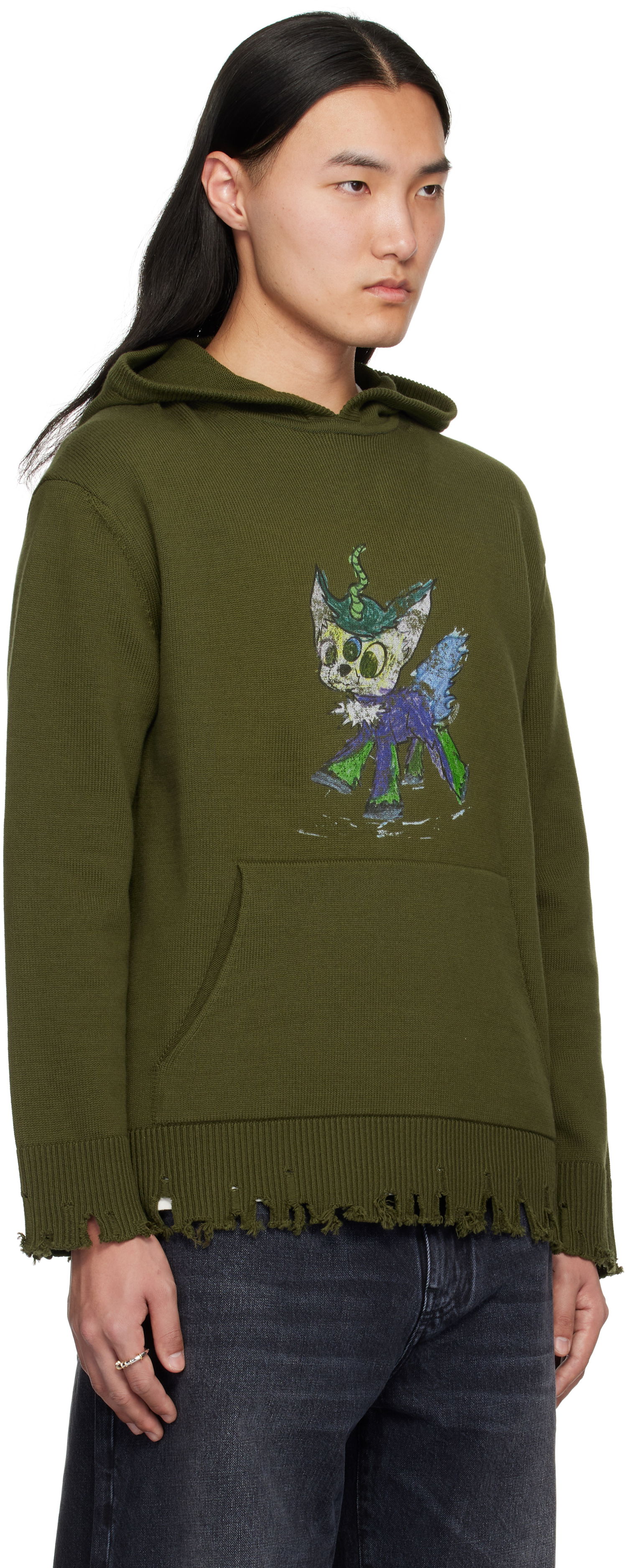 Суитчър We11done We11done Grunge Monster Pony Knit Hoodie Зелено | WD-KT0-25-659-U-KK, 1