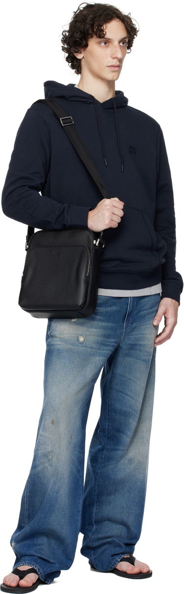 Чанта през рамо BOSS Reporter bag in Italian leather with embossed logo Черно | 50529288, 4